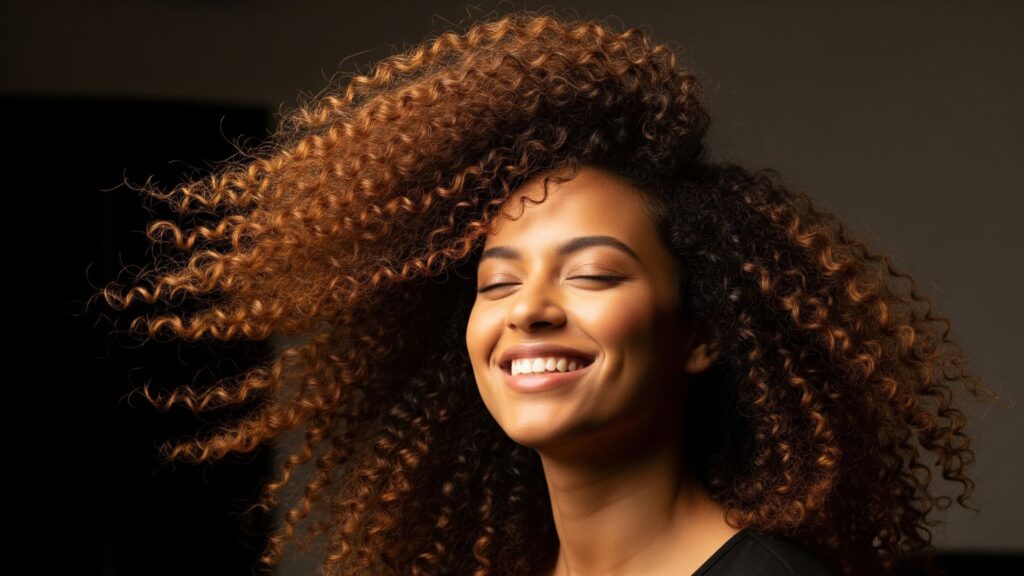 Woman with curly hair smiling
